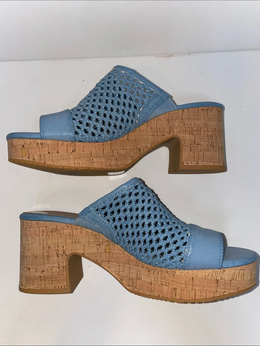 BareTraps Light Blue Woven Cork-Platform Wedge Sandals-Sz 8